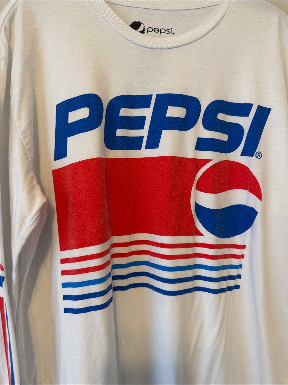 Pepsi White Long Sleeve Tee with Red & Blue Logo - Picture 2 of 5